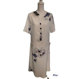 C.O.Z.Y Womens Butterfly  Long Dress Size M White Purple Short Sleeve NWT